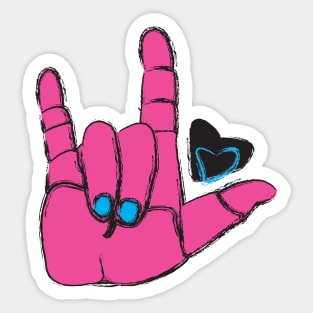 ASL ILY Pink/blue with heart Sticker